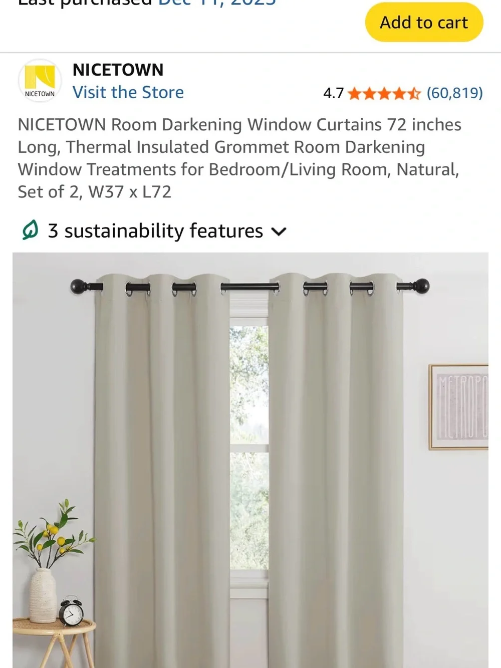 3 Sets Blackout Grommet Curtains - Neutral Natural